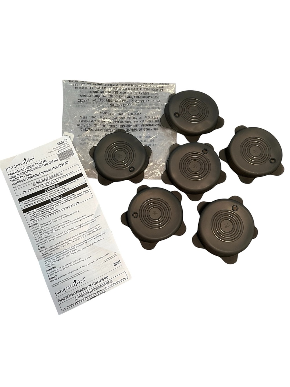 Pampered Chef 1-Cup Stretch-Fit Lid Set - 6 piece set - #100102